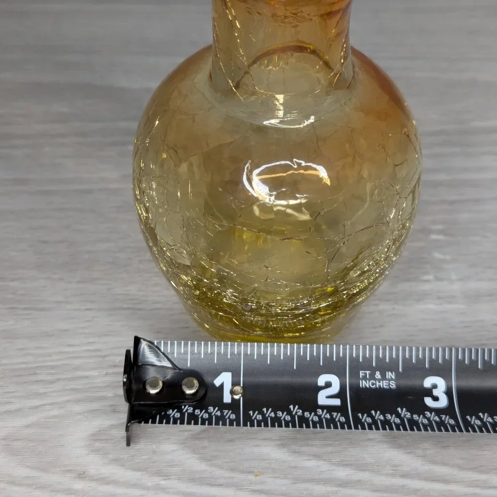 Pilgrim Honey Amber Crackle Glass Vase w/Applied Handle Ruffled Rim 4